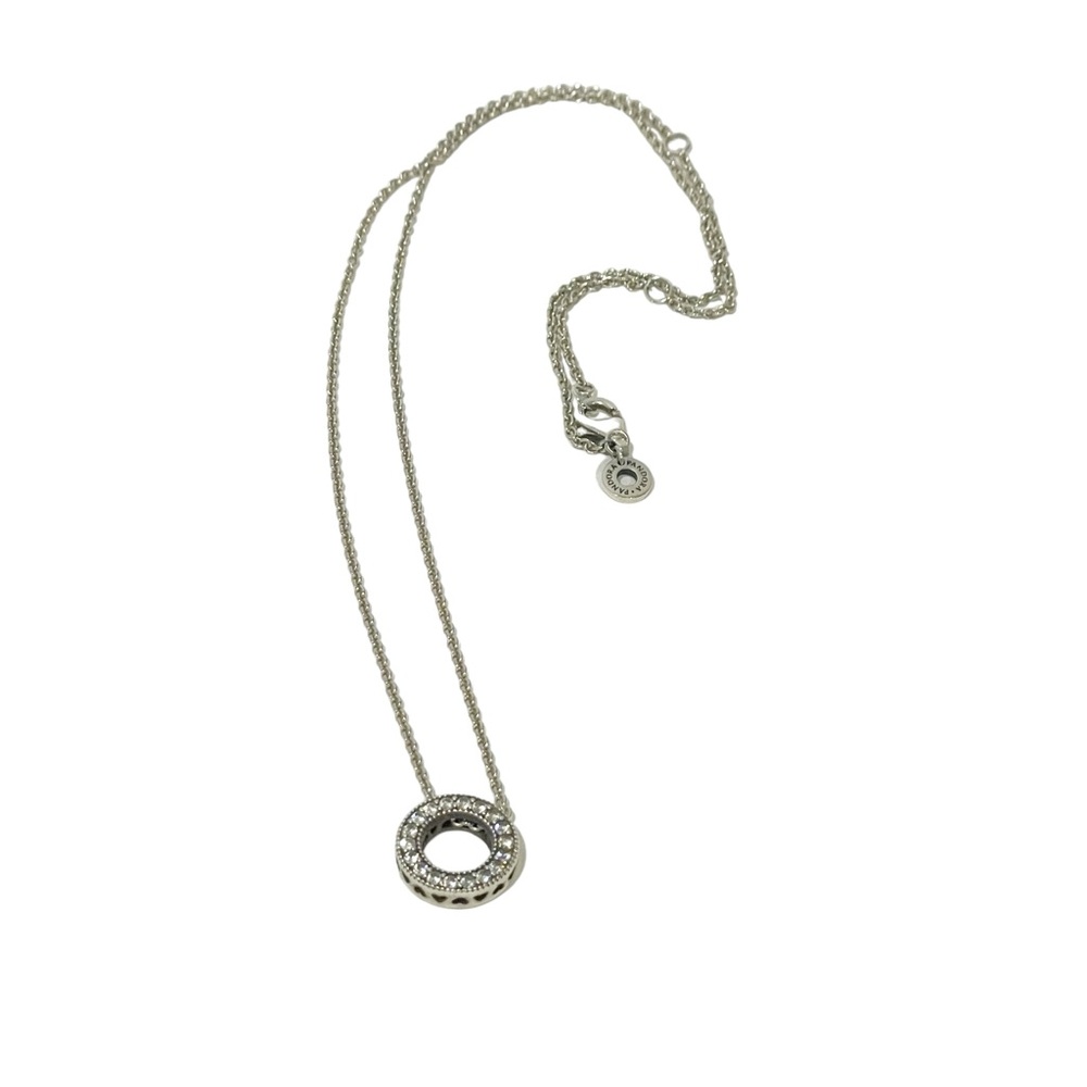 PANDORA 925 Silver Circle of Sparkle Hearts Pendant Necklace 590514CZ